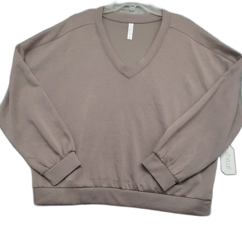 Stylus Womens V Neck Long Sleeve Beige Pullover Sweater Size XL NWT